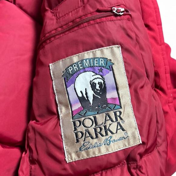 Eddie Bauer Polar Parka 90s Vintage Red Nylon Shell Goose Down Puffer Large - Picture 6 of 7